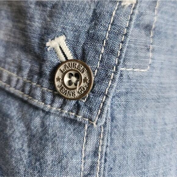 Lauren Ralph Lauren Chambray Denim Dress Size 14 Ruffle Lace Up Knee Length - Picture 6 of 10